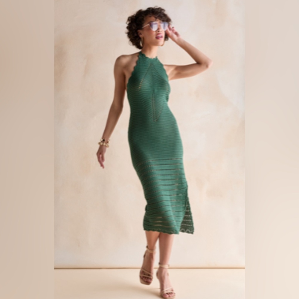 Francesca's NWT Abigail Halter Crochet Midi Dress - Green‎